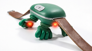 Person using a neck massager to relieve tension and promote relaxation