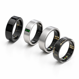 Black smart ring showing premium stainless steel design on a white background